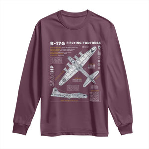 B-17 Flying Fortress Long Sleeve Shirt WW2 B-17G Bomber Vintage Aviation TS02 Maroon Print Your Wear
