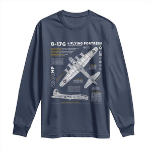 B-17 Flying Fortress Long Sleeve Shirt WW2 B-17G Bomber Vintage Aviation TS02 Navy Print Your Wear