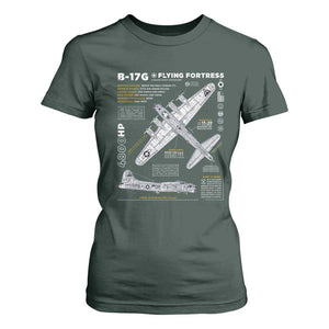 B-17 Flying Fortress T Shirt For Women WW2 B-17G Bomber Vintage Aviation TS02 Dark Forest Green Print Your Wear