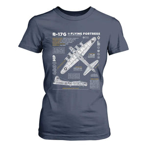 B-17 Flying Fortress T Shirt For Women WW2 B-17G Bomber Vintage Aviation TS02 Navy Print Your Wear