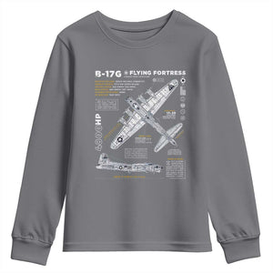 B-17 Flying Fortress Youth Sweatshirt WW2 B-17G Bomber Vintage Aviation TS02 Charcoal Print Your Wear