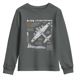 B-17 Flying Fortress Youth Sweatshirt WW2 B-17G Bomber Vintage Aviation TS02 Dark Heather Print Your Wear