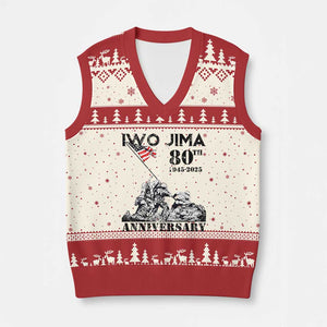 Iwo Jima WWII Veteran V-Neck Knit Sweater Vest 80th Anniversary 4th of July US Flag TS02 Beige Red Print Your Wear