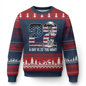Veteran Suicide Awareness Ugly Christmas Sweater 22 A Day is 22 Too Many Veteran Lives Matter TS02 Navy Red Print Your Wear