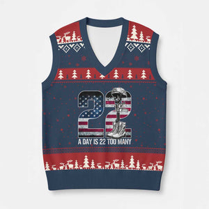 Veteran Suicide Awareness V-Neck Knit Sweater Vest 22 A Day is 22 Too Many Veteran Lives Matter TS02 Navy Red Print Your Wear