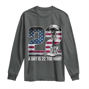 Veteran Suicide Awareness Long Sleeve Shirt 22 A Day is 22 Too Many Veteran Lives Matter TS02 Dark Heather Print Your Wear