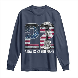 Veteran Suicide Awareness Long Sleeve Shirt 22 A Day is 22 Too Many Veteran Lives Matter TS02 Navy Print Your Wear
