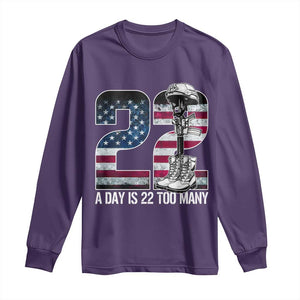 Veteran Suicide Awareness Long Sleeve Shirt 22 A Day is 22 Too Many Veteran Lives Matter TS02 Purple Print Your Wear