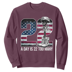 Veteran Suicide Awareness Sweatshirt 22 A Day is 22 Too Many Veteran Lives Matter TS02 Maroon Print Your Wear