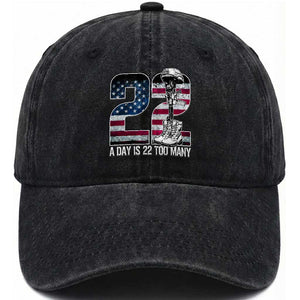 Veteran Suicide Awareness Washed Cotton Baseball Cap 22 A Day is 22 Too Many Veteran Lives Matter TS02 Washed Cap Universal Fit Black Print Your Wear