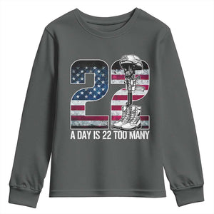 Veteran Suicide Awareness Youth Sweatshirt 22 A Day is 22 Too Many Veteran Lives Matter TS02 Dark Heather Print Your Wear