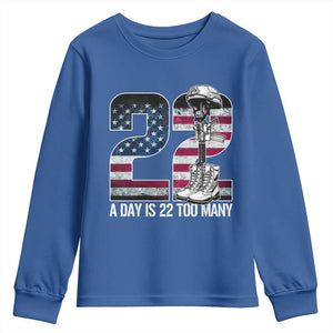 Veteran Suicide Awareness Youth Sweatshirt 22 A Day is 22 Too Many Veteran Lives Matter TS02 Royal Blue Print Your Wear