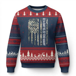 Veteran Suicide Awareness Ugly Christmas Sweater USA Flag 22 A Day Is 22 Too Many TS02 Navy Red Print Your Wear