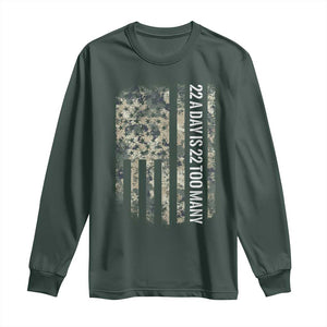 Veteran Suicide Awareness Long Sleeve Shirt USA Flag 22 A Day Is 22 Too Many TS02 Dark Forest Green Print Your Wear