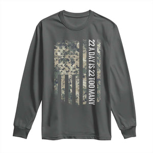 Veteran Suicide Awareness Long Sleeve Shirt USA Flag 22 A Day Is 22 Too Many TS02 Dark Heather Print Your Wear