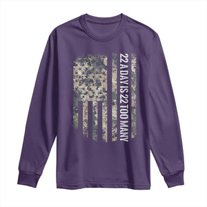 Veteran Suicide Awareness Long Sleeve Shirt USA Flag 22 A Day Is 22 Too Many TS02 Purple Print Your Wear