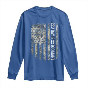 Veteran Suicide Awareness Long Sleeve Shirt USA Flag 22 A Day Is 22 Too Many TS02 Royal Blue Print Your Wear