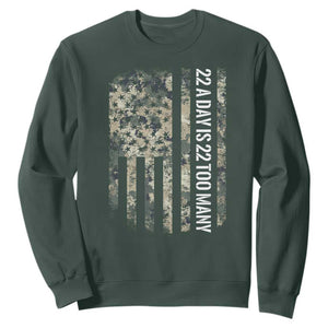 Veteran Suicide Awareness Sweatshirt USA Flag 22 A Day Is 22 Too Many TS02 Dark Forest Green Print Your Wear