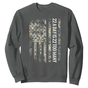 Veteran Suicide Awareness Sweatshirt USA Flag 22 A Day Is 22 Too Many TS02 Dark Heather Print Your Wear