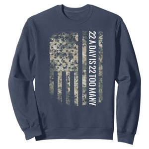 Veteran Suicide Awareness Sweatshirt USA Flag 22 A Day Is 22 Too Many TS02 Navy Print Your Wear