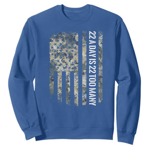 Veteran Suicide Awareness Sweatshirt USA Flag 22 A Day Is 22 Too Many TS02 Royal Blue Print Your Wear