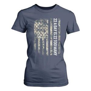 Veteran Suicide Awareness T Shirt For Women USA Flag 22 A Day Is 22 Too Many TS02 Navy Print Your Wear
