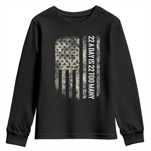 Veteran Suicide Awareness Youth Sweatshirt USA Flag 22 A Day Is 22 Too Many TS02 Black Print Your Wear