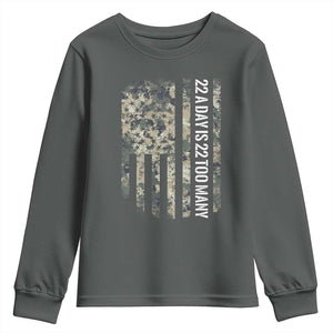 Veteran Suicide Awareness Youth Sweatshirt USA Flag 22 A Day Is 22 Too Many TS02 Dark Heather Print Your Wear