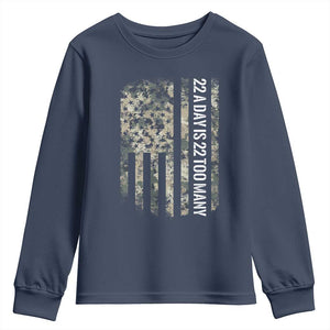 Veteran Suicide Awareness Youth Sweatshirt USA Flag 22 A Day Is 22 Too Many TS02 Navy Print Your Wear