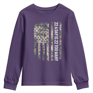 Veteran Suicide Awareness Youth Sweatshirt USA Flag 22 A Day Is 22 Too Many TS02 Purple Print Your Wear