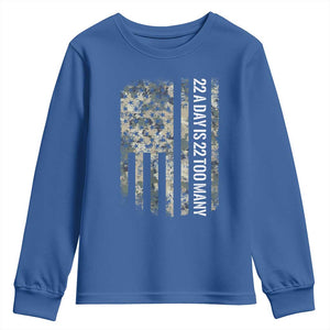 Veteran Suicide Awareness Youth Sweatshirt USA Flag 22 A Day Is 22 Too Many TS02 Royal Blue Print Your Wear