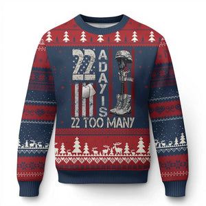 Veteran Suicide Awareness Ugly Christmas Sweater 22 A Day Is 22 Too Many TS02 Navy Red Print Your Wear