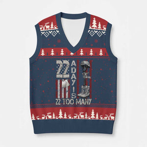 Veteran Suicide Awareness V-Neck Knit Sweater Vest 22 A Day Is 22 Too Many TS02 Navy Red Print Your Wear