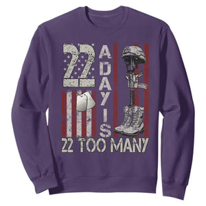 Veteran Suicide Awareness Sweatshirt 22 A Day Is 22 Too Many TS02 Purple Print Your Wear