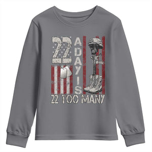 Veteran Suicide Awareness Youth Sweatshirt 22 A Day Is 22 Too Many TS02 Charcoal Print Your Wear