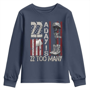 Veteran Suicide Awareness Youth Sweatshirt 22 A Day Is 22 Too Many TS02 Navy Print Your Wear