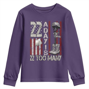 Veteran Suicide Awareness Youth Sweatshirt 22 A Day Is 22 Too Many TS02 Purple Print Your Wear