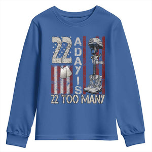 Veteran Suicide Awareness Youth Sweatshirt 22 A Day Is 22 Too Many TS02 Royal Blue Print Your Wear