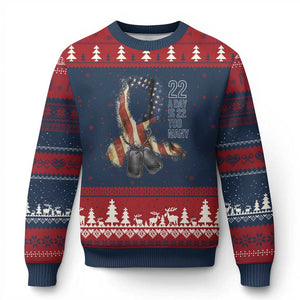 Veteran Suicide Awareness Ugly Christmas Sweater 22 A Day Is 22 Too Many American Flag Ribbon TS02 Navy Red Print Your Wear