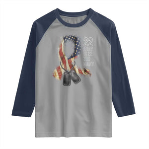 Veteran Suicide Awareness Raglan Shirt 22 A Day Is 22 Too Many American Flag Ribbon TS02 Sport Gray Navy Print Your Wear