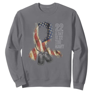 Veteran Suicide Awareness Sweatshirt 22 A Day Is 22 Too Many American Flag Ribbon TS02 Charcoal Print Your Wear