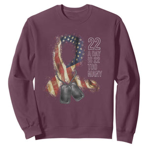 Veteran Suicide Awareness Sweatshirt 22 A Day Is 22 Too Many American Flag Ribbon TS02 Maroon Print Your Wear