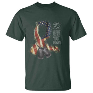 Veteran Suicide Awareness T Shirt 22 A Day Is 22 Too Many American Flag Ribbon TS02 Dark Forest Green Print Your Wear