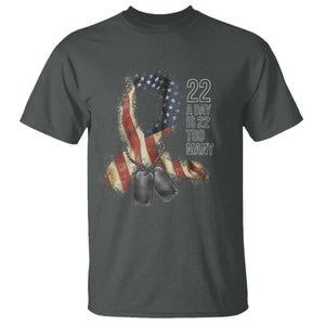 Veteran Suicide Awareness T Shirt 22 A Day Is 22 Too Many American Flag Ribbon TS02 Dark Heather Print Your Wear