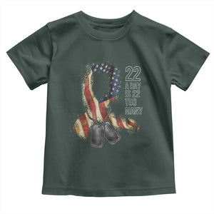 Veteran Suicide Awareness Toddler T Shirt 22 A Day Is 22 Too Many American Flag Ribbon TS02 Dark Forest Green Print Your Wear