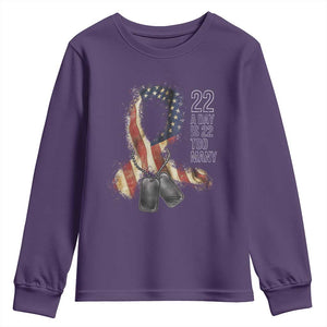 Veteran Suicide Awareness Youth Sweatshirt 22 A Day Is 22 Too Many American Flag Ribbon TS02 Purple Print Your Wear