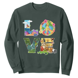 Love Earth Day Sweatshirt Alphabet Save The Planet Everyday Environment TS02 Dark Forest Green Printyourwear