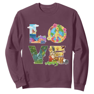 Love Earth Day Sweatshirt Alphabet Save The Planet Everyday Environment TS02 Maroon Printyourwear