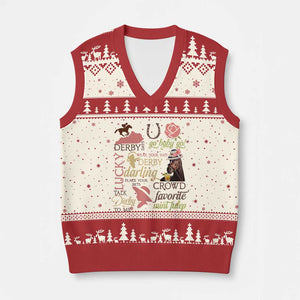 Talk Derby To Me V-Neck Knit Sweater Vest Horse Riders Ky Racing Day TS02 Beige Red Print Your Wear