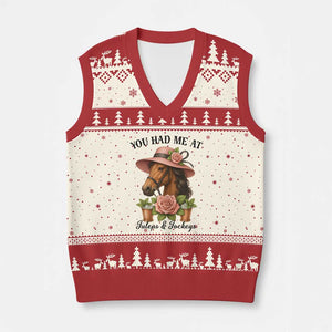 Funny Ky Derby Horse Racing V-Neck Knit Sweater Vest You Had Me At Juleps and Jockeys TS02 Beige Red Print Your Wear
